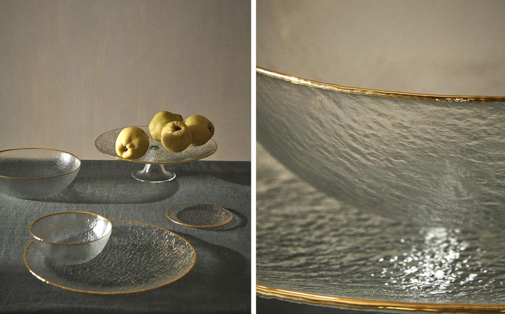 GESCHIRR AUS CRAQUELÉ-GLAS MIT RAND