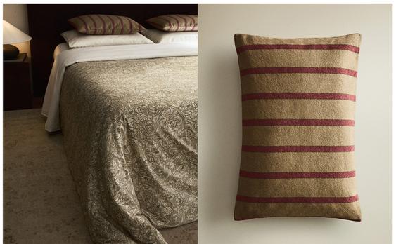 MORRIS & CO. FLORAL SATEEN COTTON BED LINEN AND STRIPED CUSHION COVER