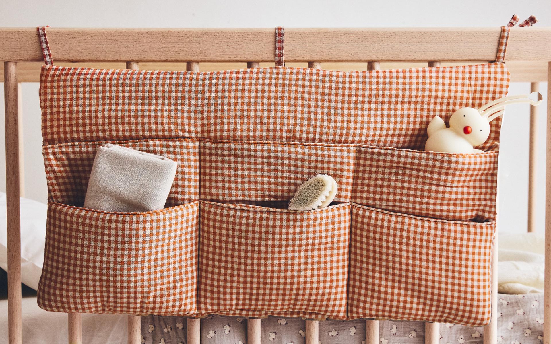 COTTON GINGHAM BABY COT ORGANISER