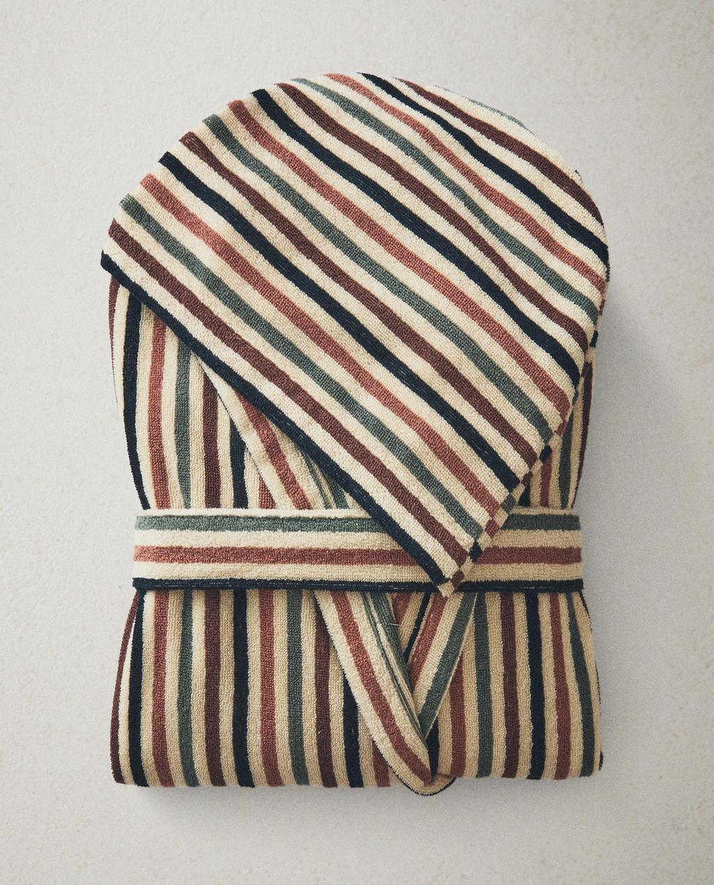 MULTICOLOURED STRIPED COTTON DRESSING GOWN