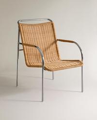 FAUTEUIL ROTIN ET ACIER