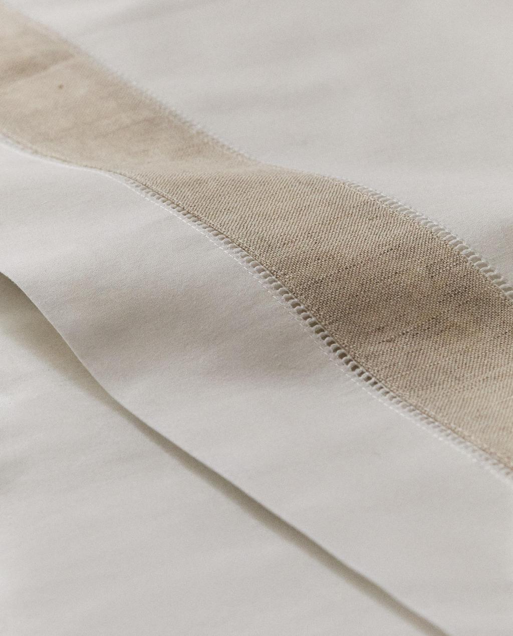 COTTON FLAT SHEET WITH LINEN BORDER