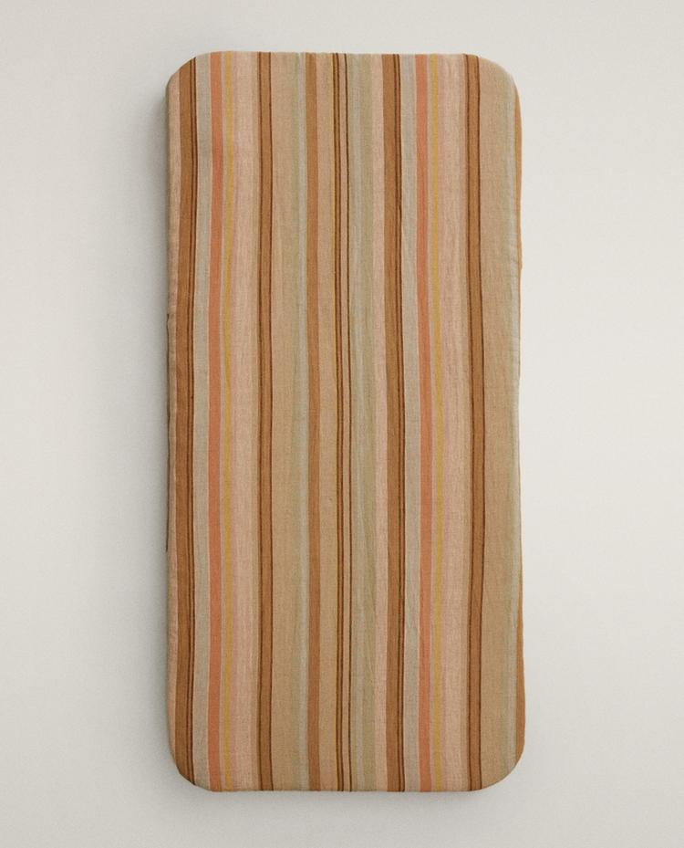 STRIPED COTTON AND LINEN ACCENT CHAIR SEAT CUSHION