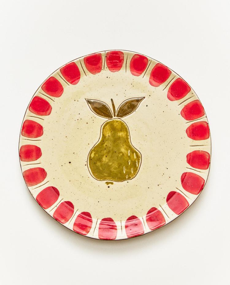 EARTHENWARE DESSERT PLATE WITH FRUIT DESIGN