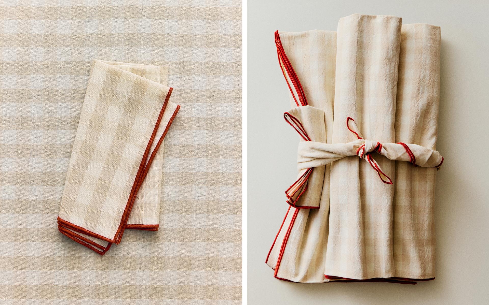 CHECK TABLECLOTH WITH TOPSTITCHING