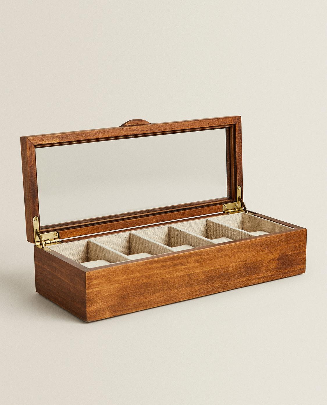 BOÎTE À BIJOUX MONTRES BOIS ET LIN