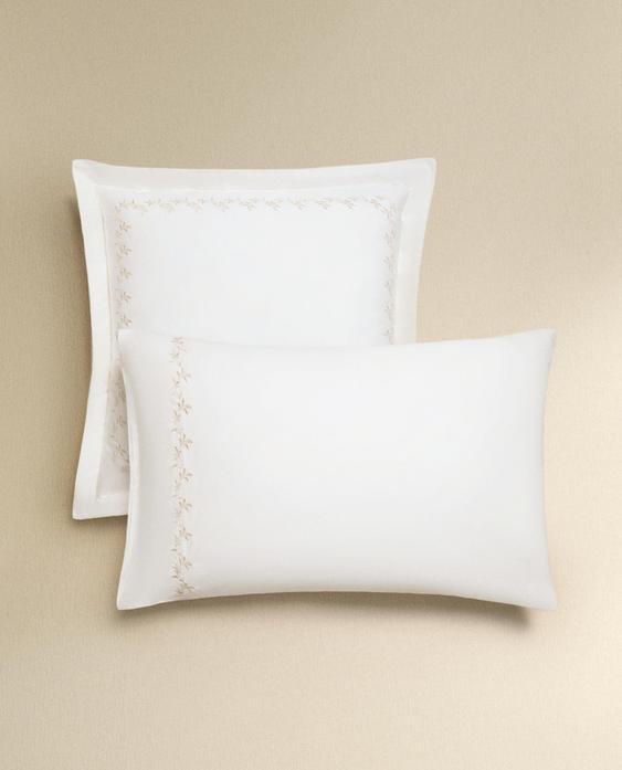 SATEEN PILLOWCASE WITH EMBROIDERED LEAVES