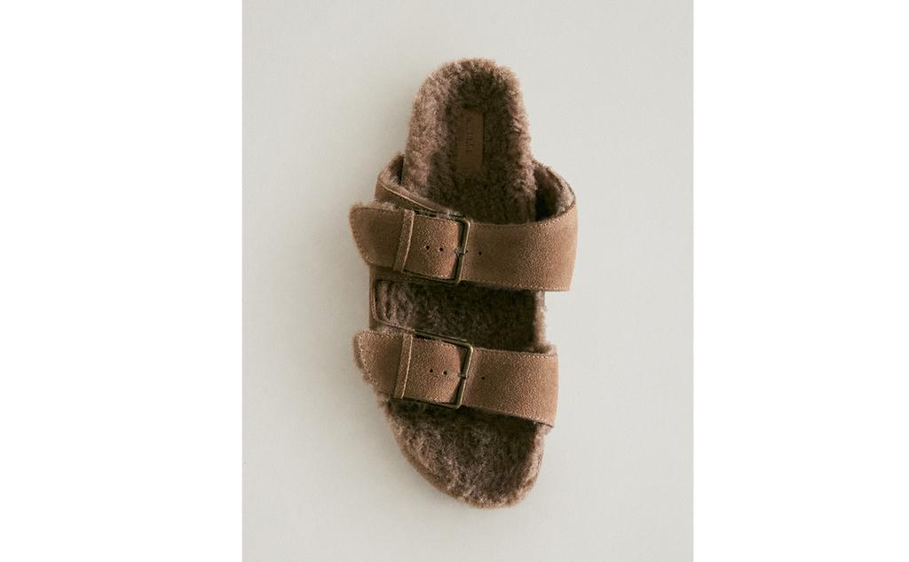 WARM SPLIT LEATHER DOUBLE-BUCKLE SANDALS