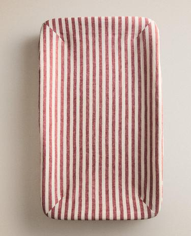 STRIPED LINEN AND COTTON BABY CHANGING MAT COVER