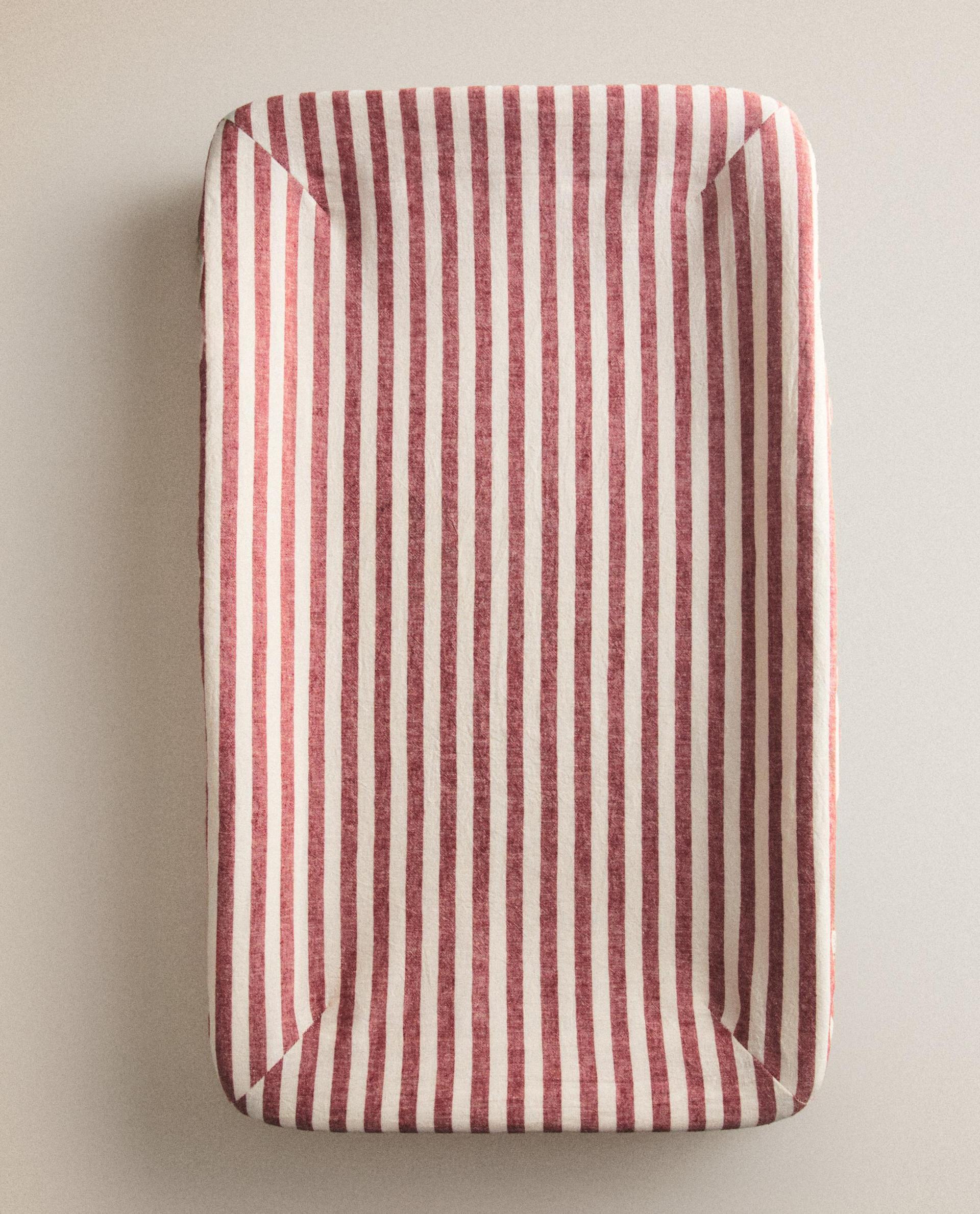 STRIPED LINEN AND COTTON BABY CHANGING MAT COVER