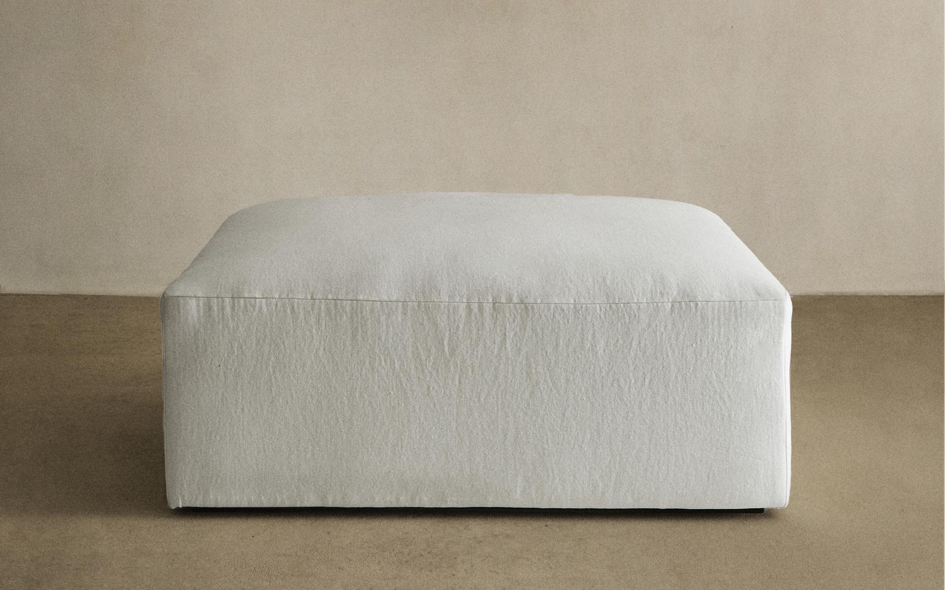 FOOTSTOOL WITH REMOVABLE WASHED LINEN COVER