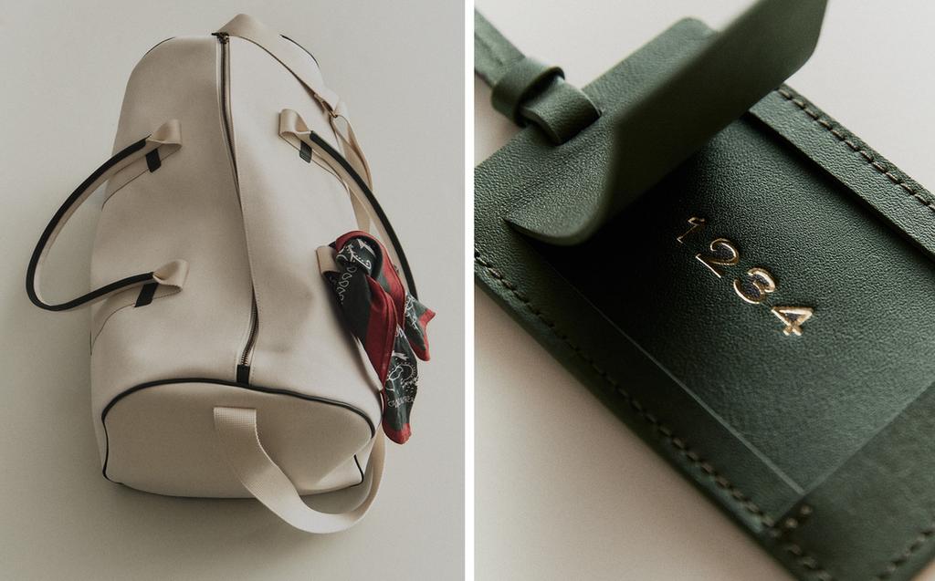 COTTON AND LEATHER TRAVEL BAG