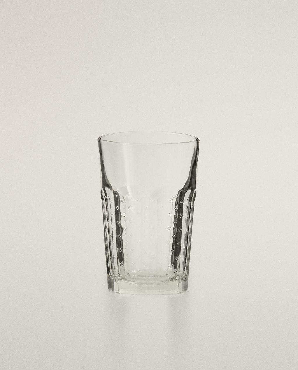 RAISED FLORAL DESIGN GLASS TUMBLER