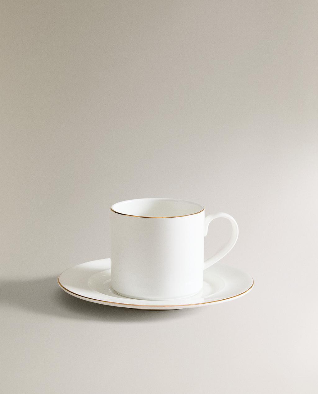 ŠÁLEK NA ČAJ S PODŠÁLKEM Z KOSTNÍHO PORCELÁN S OZDOBNÝM OKRAJEM