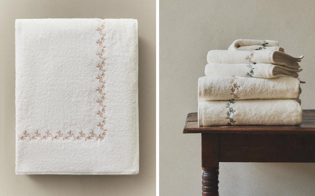 SERVIETTE DE BAIN BRODERIE VÉGÉTALE