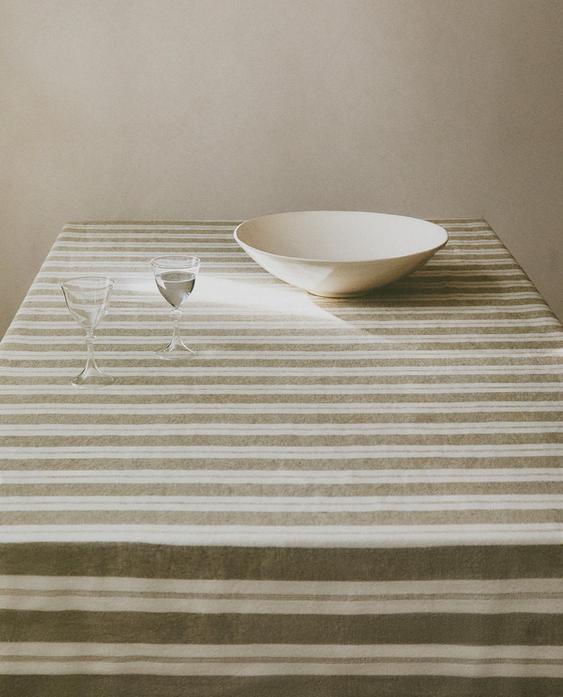 STRIPED HEAVY LINEN TABLECLOTH