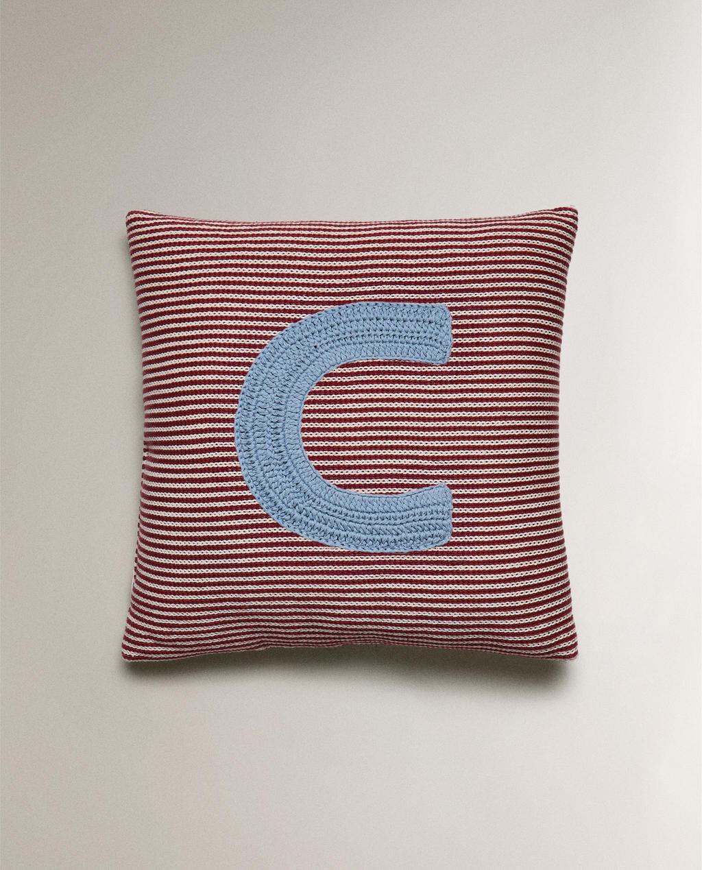 KIDS' EMBROIDERED LETTER C CUSHION