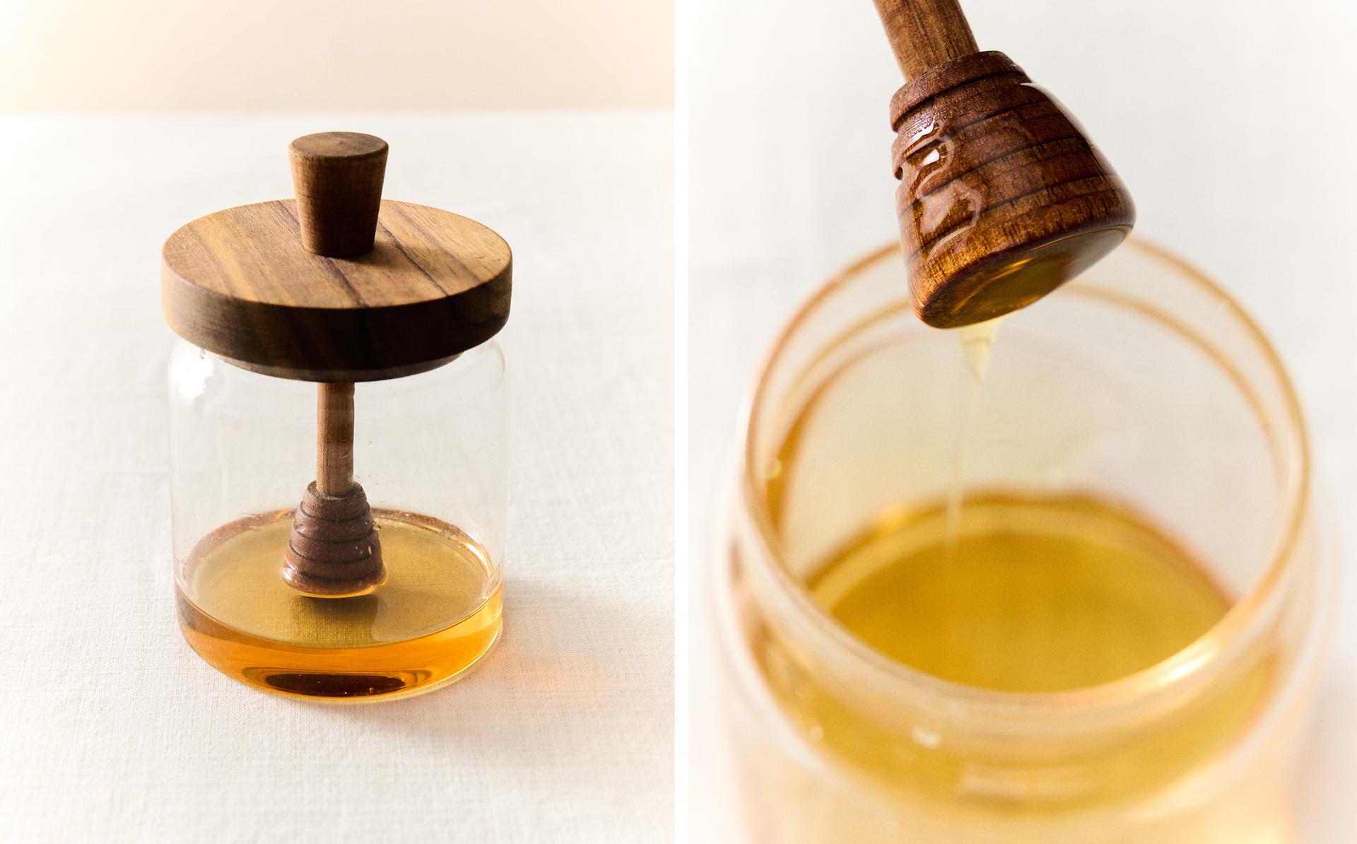 POT À MIEL BOROSILICATE ET BOIS