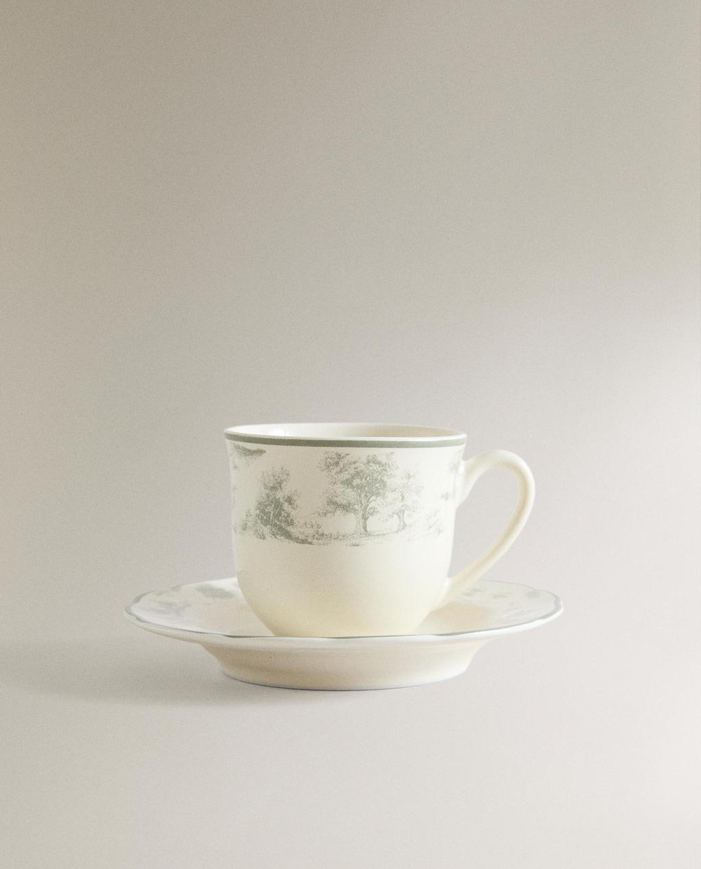 TOILE PORCELAIN COFFEE CUP AND SAUCER