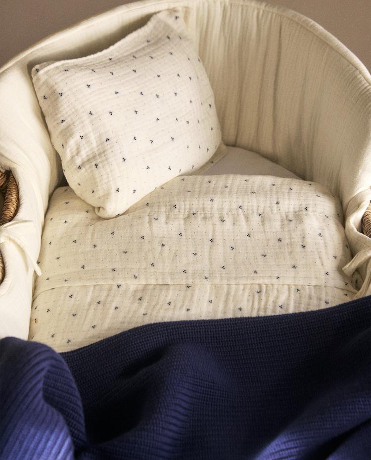 CONJUNTO DE LENÇÓIS PARA MINIBERÇO DE ALGODÃO COM PONTOS