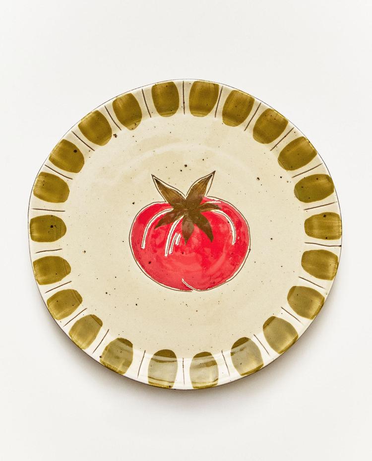 EARTHENWARE DESSERT PLATE WITH FRUIT DESIGN