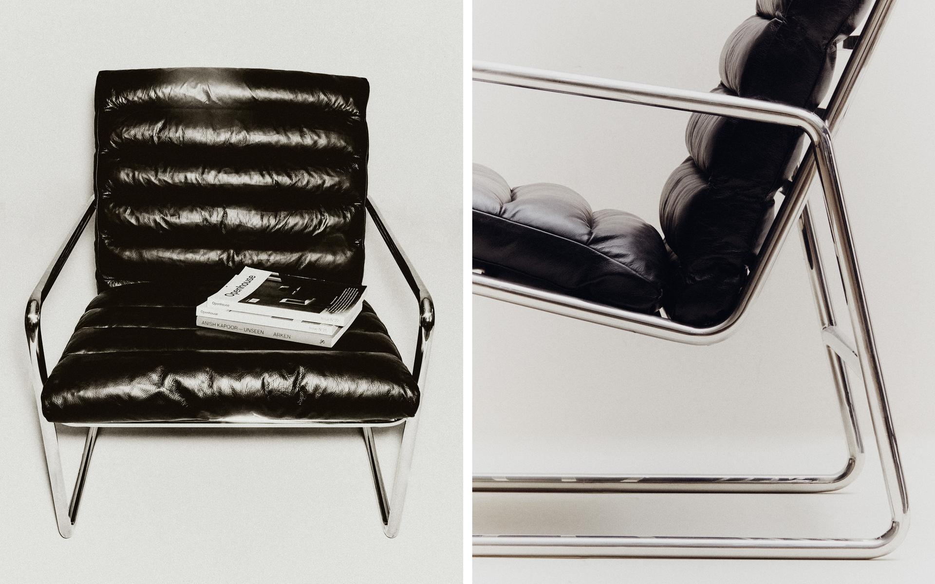 LEATHER AND STAINLESS STEEL ACCENT CHAIR
