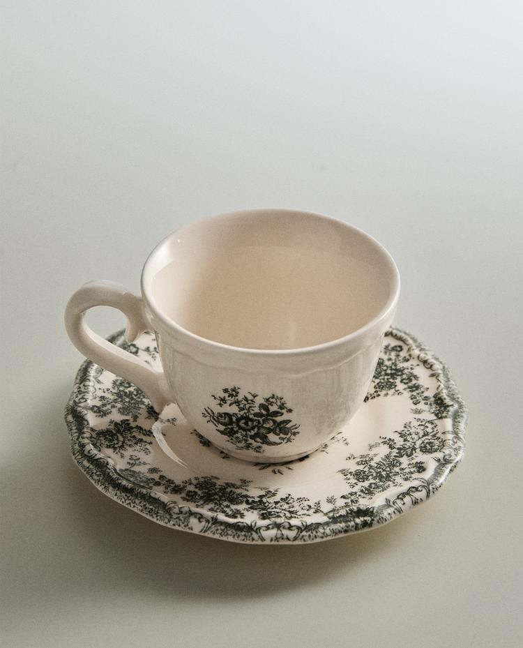 印花陶器咖啡杯碟組