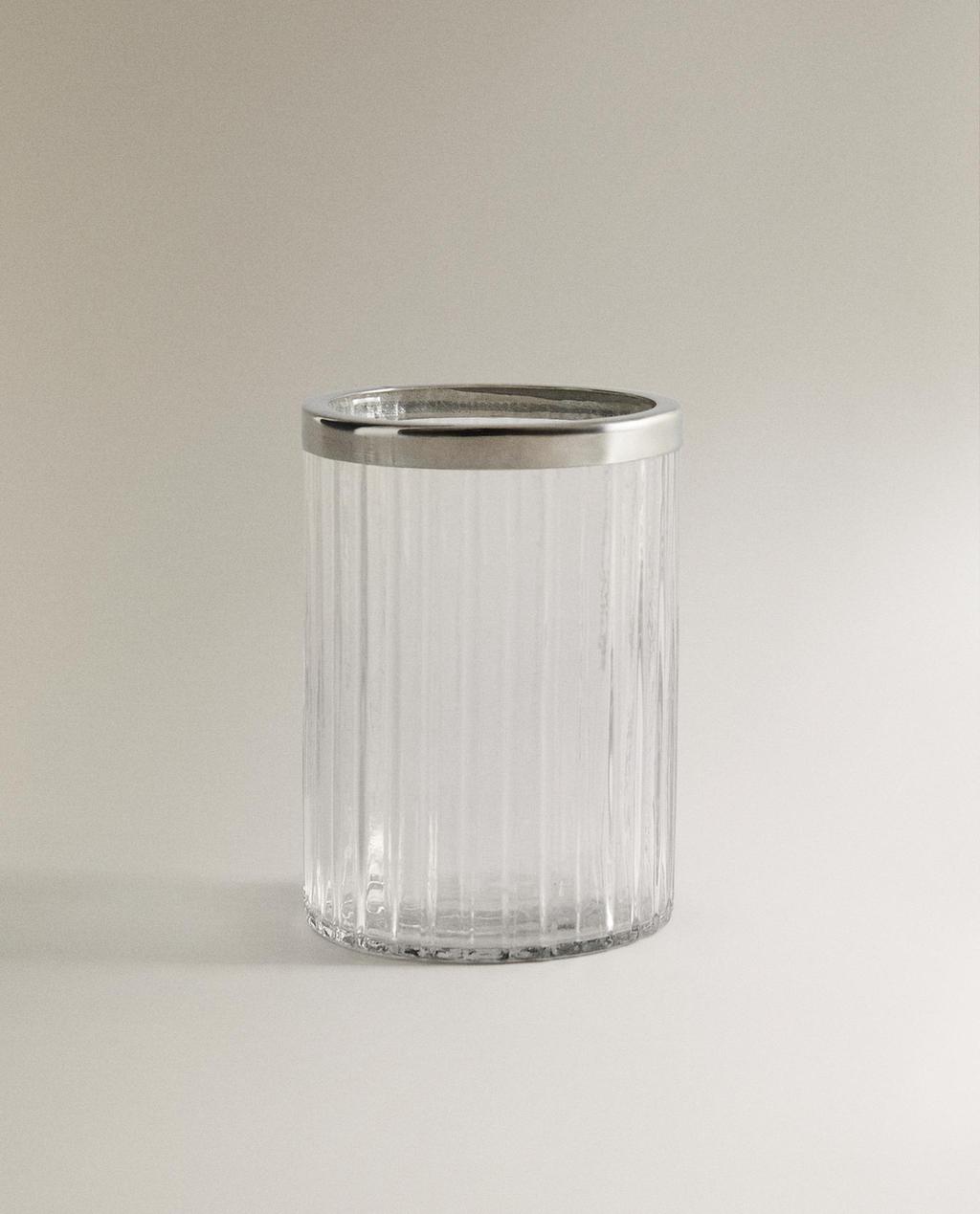 VERRE À DENTS EN VERRE RELIEF ET MÉTAL