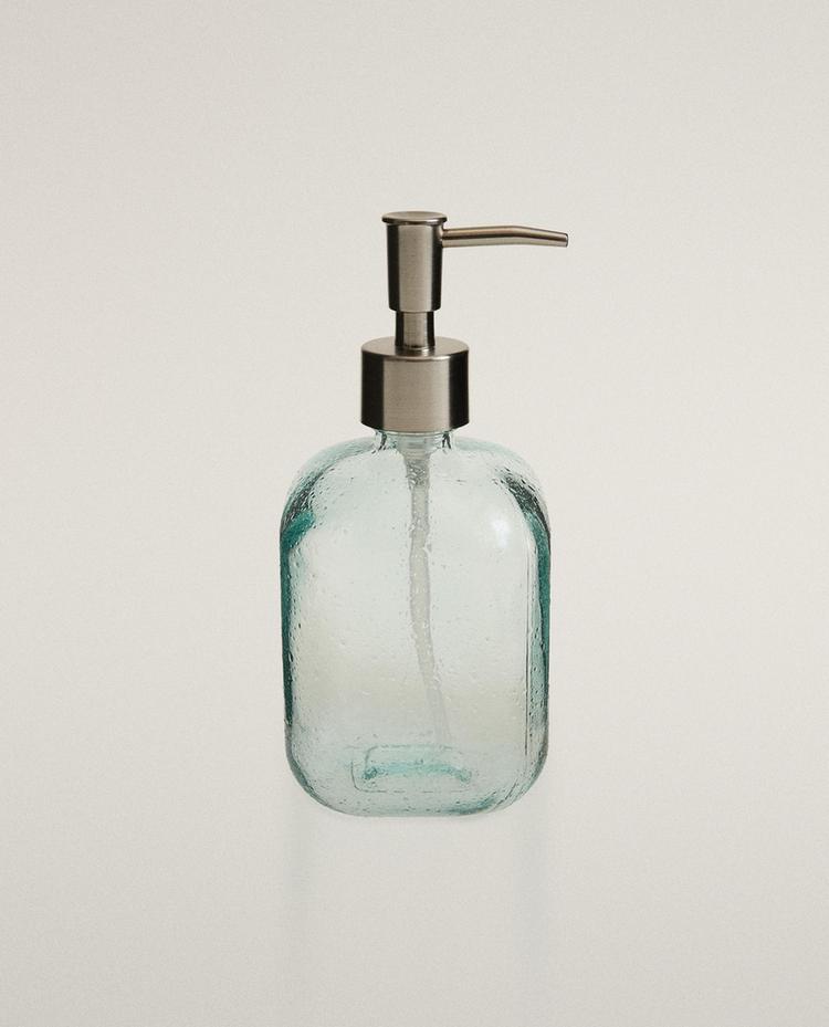 DISTRIBUTEUR SAVON VERRE BULLES BLEU