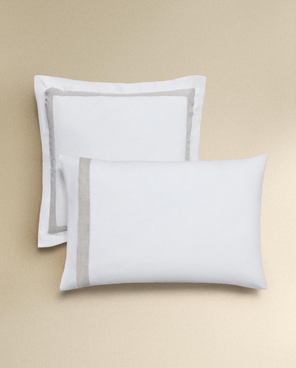 TAIE D’OREILLER COTON BORDURE LIN