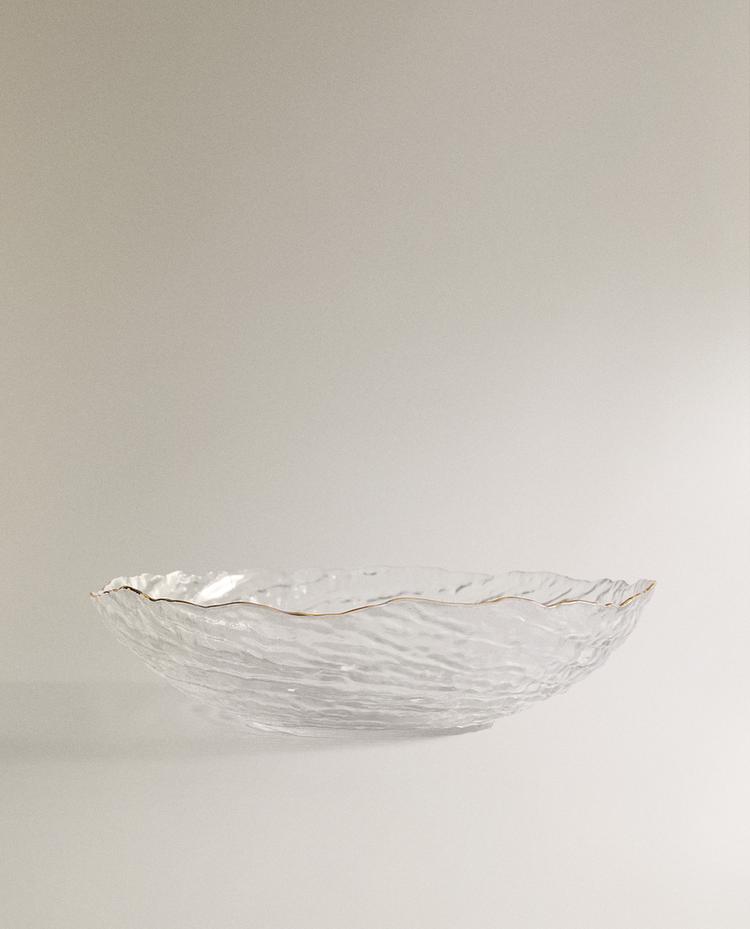 GLASS SALAD BOWL WITH GOLD RIM