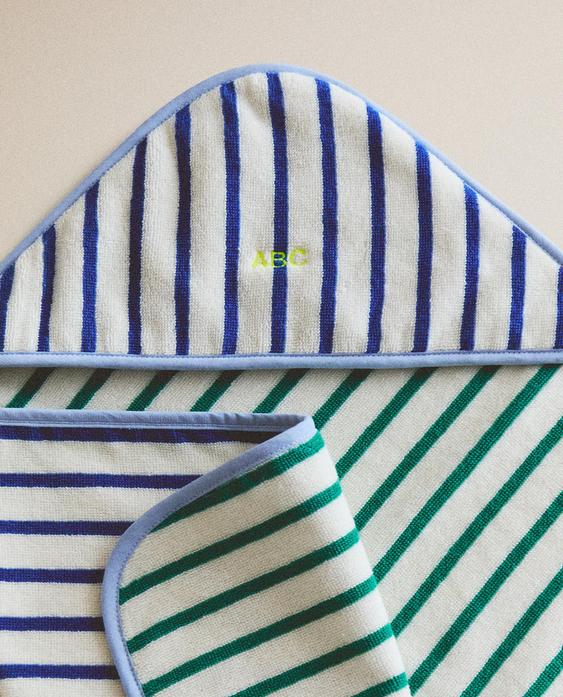 SERVIETTE DE BAIN CAPUCHE BÉBÉ RÉVERSIBLE RAYURES
