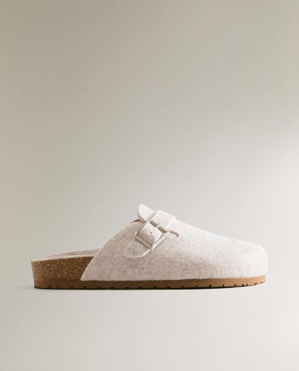 BUCKLED FELT MULE CLOG SLIPPERS