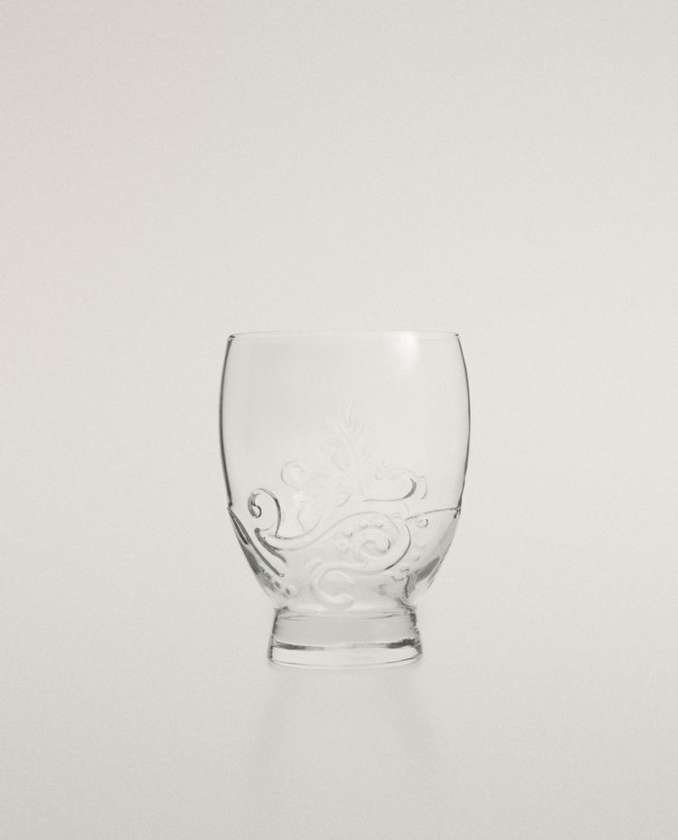 RAISED FLORAL DESIGN GLASS TUMBLER