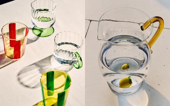 FRUCHT-GESCHIRR, TISCHDECKE UND GLÄSER-SET