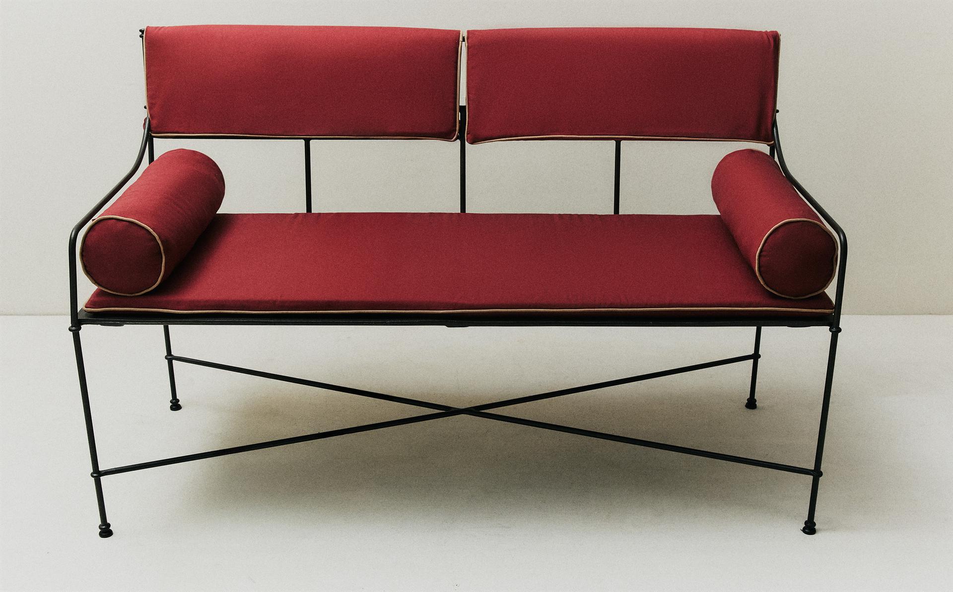 FORGED METAL BENCH AND CUSHIONS