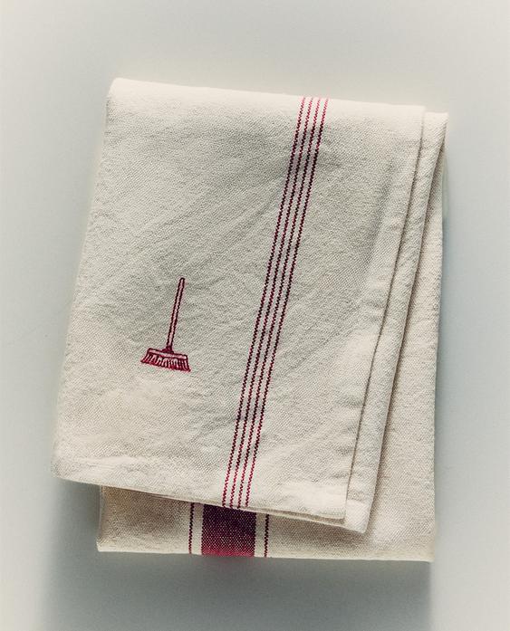 COTTON TEA TOWEL WITH CLEANING EMBROIDERY