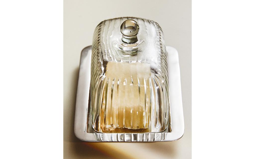 GLASS AND STAINLESS STEEL BUTTER DISH