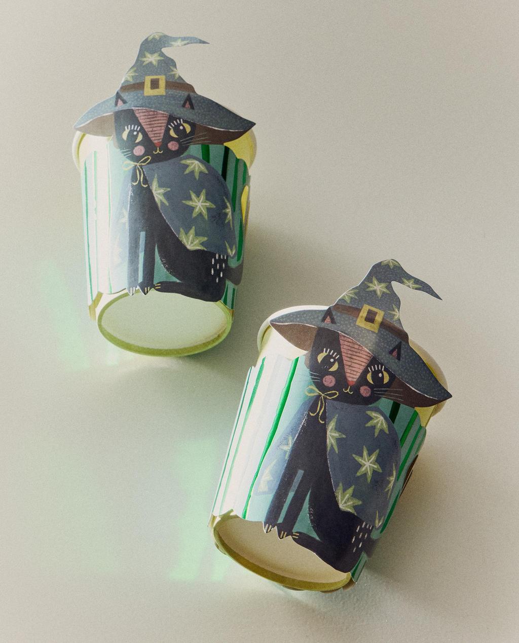 KIDS' HALLOWEEN CAT PAPER GLASS AND SLEEVE SET (SET OF 12)