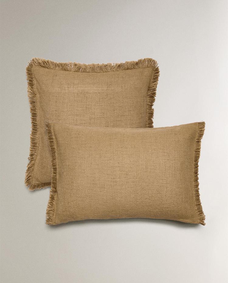 STRIPED CUSHION COVER WITH FRINGING