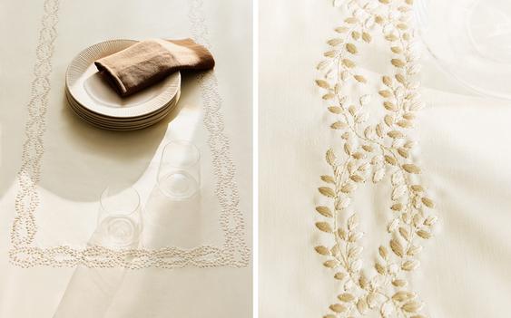 PLANT EMBROIDERED SATIN TABLECLOTH
