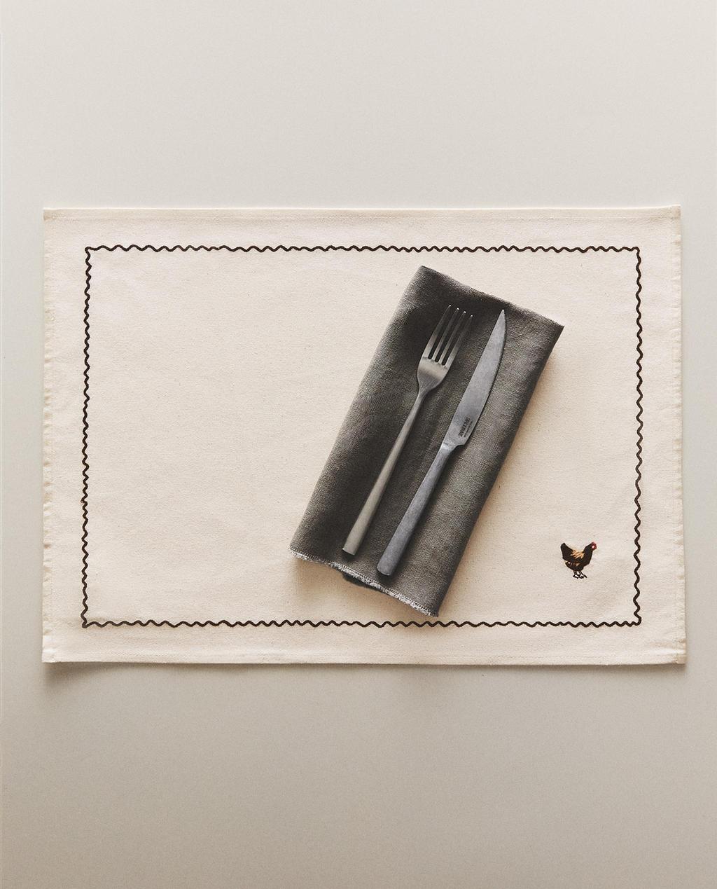 COTTON PLACEMAT WITH HEM EMBROIDERY