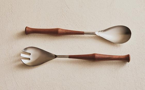 ENSEMBLE COUVERTS SALADE ACIER ET BOIS (LOT DE 2)