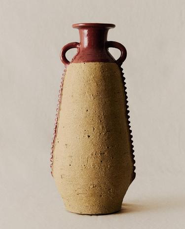 DECORATIVE TERRACOTTA VASE WITH HANDLES
