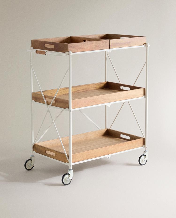 CARRELLO DI SERVIZIO PIEGHEVOLE IN METALLO E LEGNO