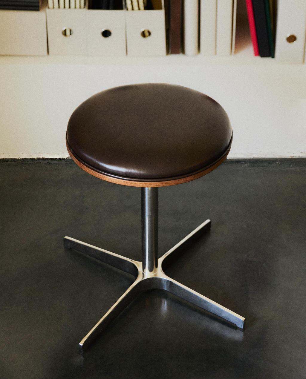 LEATHER AND STAINLESS STEEL STOOL