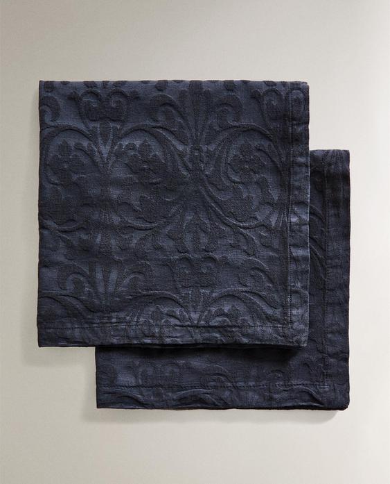 LOT DE SERVIETTES JACQUARD FLEURI (LOT DE 2)