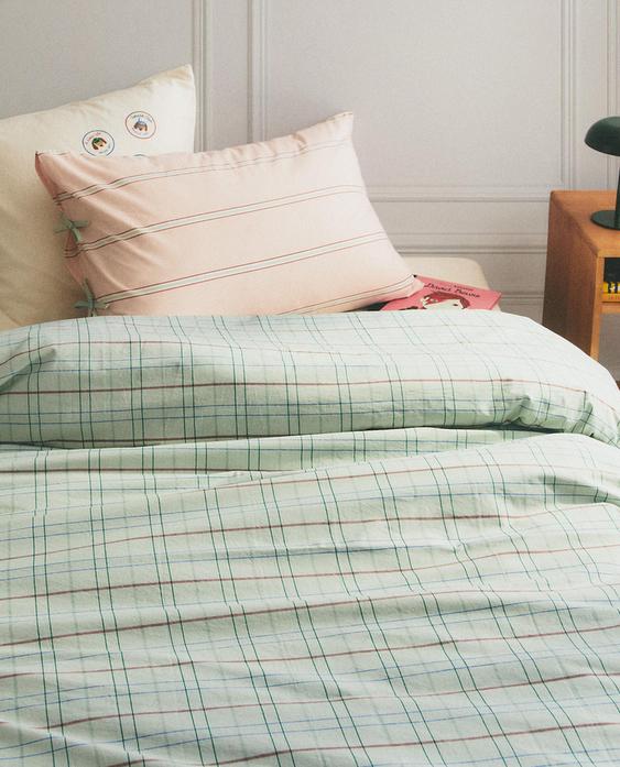 COUETTE ENFANT CARREAUX VERT