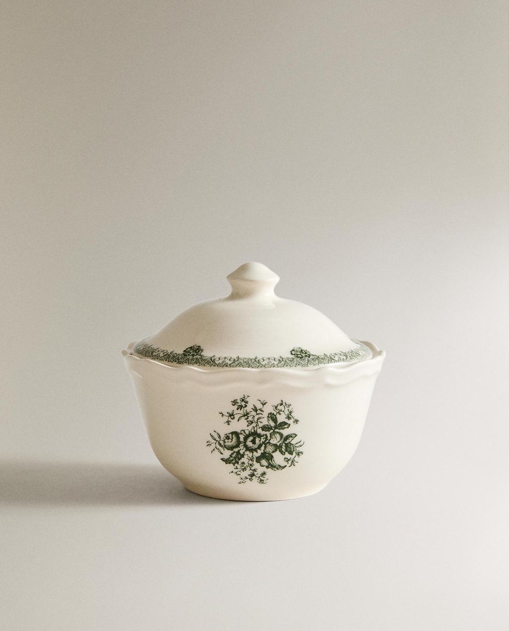 FLORAL EARTHENWARE SUGAR BOWL