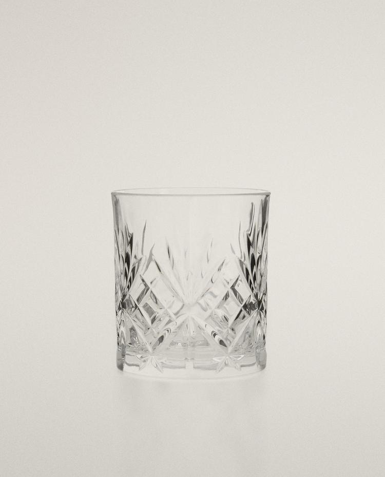 CRYSTALLINE TUMBLER WITH RAISED DESIGN